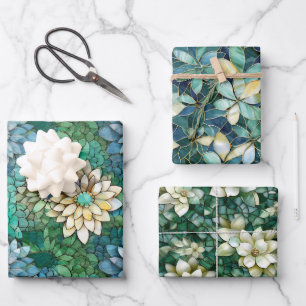 Elegant Multi Colour Flowers Mosaic Glass Wrapping Paper Sheet