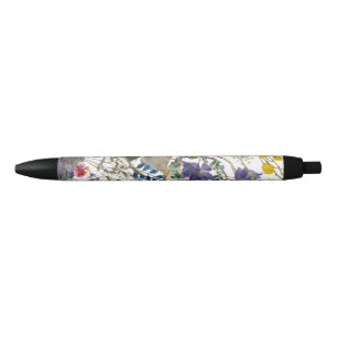 Elegant Multi Colour Wildflower Collage Black Ink  Pen