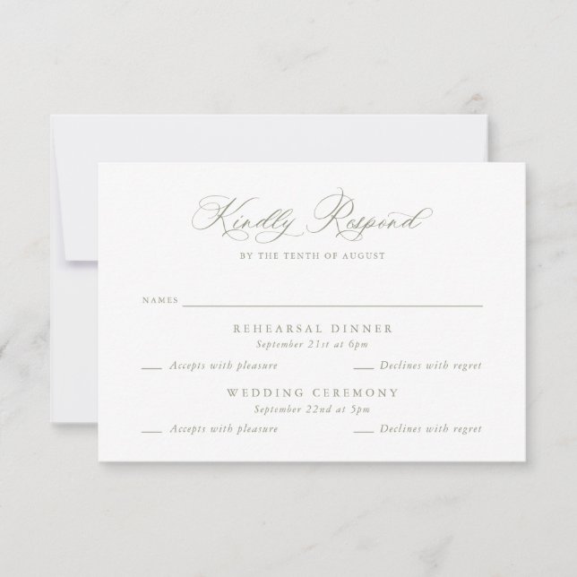 Elegant Multi Event Wedding Rehearsal RSVP Card (Front)