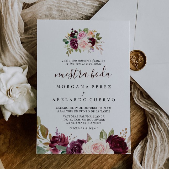 Elegant Multicolor Flowers Nuestra Boda  Invitation (Creator Uploaded)