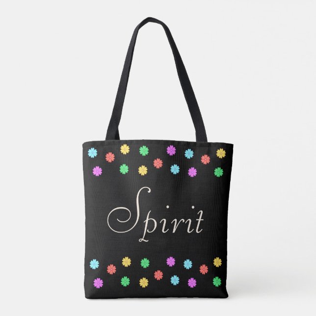 Elegant Multicolored Flowers on Black Tote Bag (Back)