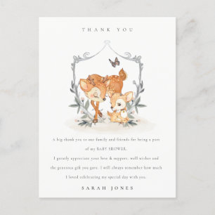 Elegant Mum Deer Fawn Floral Crest Baby Shower Postcard