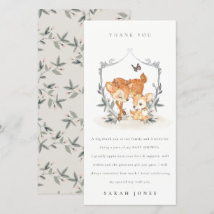 Elegant Mum Deer Fawn Floral Crest Baby Shower Thank You Card