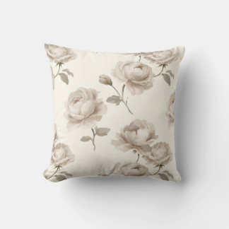 Elegant Mushroom Roses and Ivory Stripes Throw Pillow