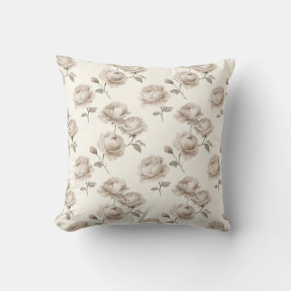 Elegant Mushroom Roses and Ivory Stripes Throw Pillow