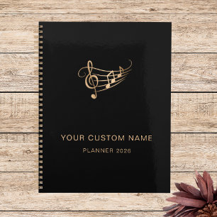 Elegant Music Notes Gold Black Singer Yearly Planner
