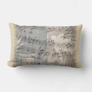 Elegant Music Notes In Blue And Beige Lumbar Pillow
