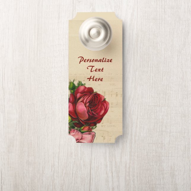 Elegant Music Notes Sheet Music Red Rose Room Door Hanger (On Knob)