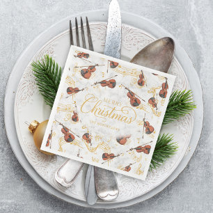 Elegant Music Notes Violin Merry Christmas Script Napkin