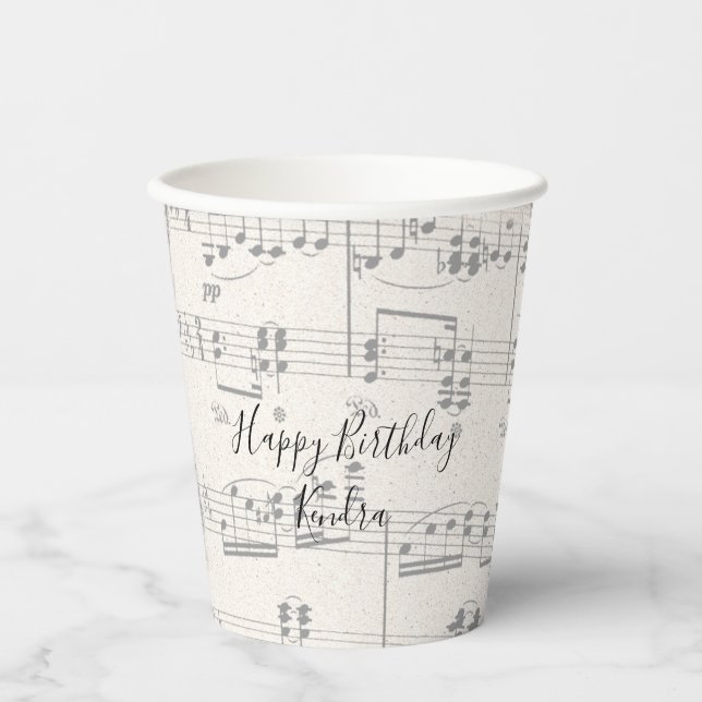 Elegant Music Notes with Script Paper Cups (Front)