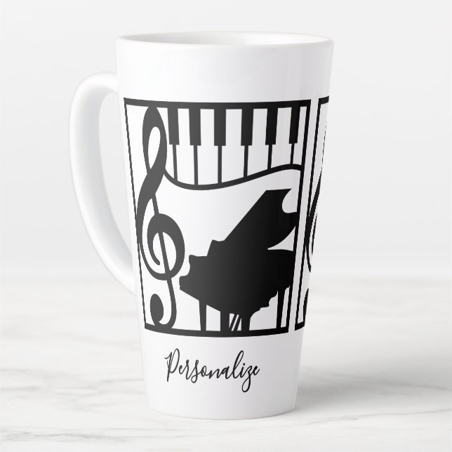 Elegant Music Piano Keyboard Clef Note Stylish Latte Mug (Left Angle)