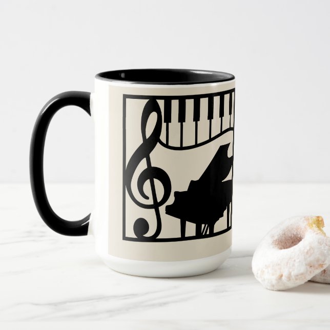 Elegant Music Piano Keyboard Clef Note Stylish Mug (With Donut)