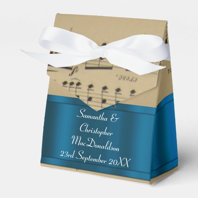Elegant music sheet and blue wedding favor box (Front Side)