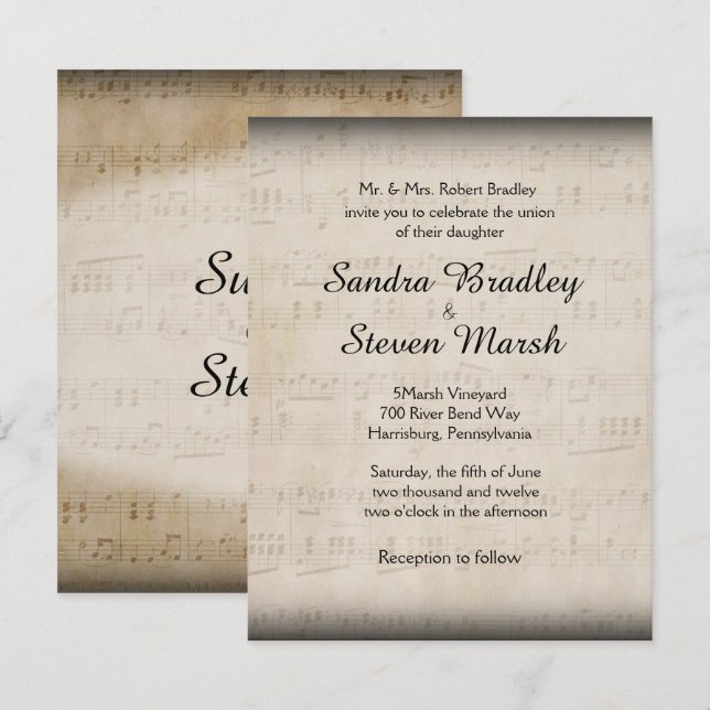 Elegant Music Wedding Invitation (Front/Back)