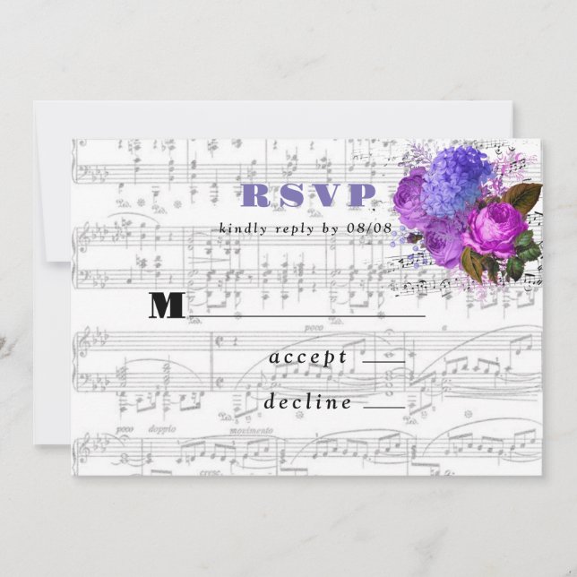 Elegant Musical Floral Wedding RSVP Cards (Front)