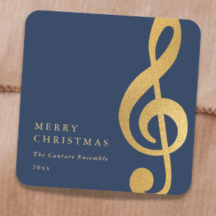 Elegant Musical Gold Treble Clef Merry Christmas Square Sticker