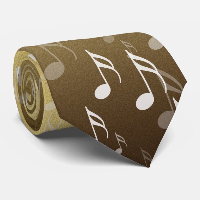 Elegant Musical Notes on a Gold Background Tie (Rolled)