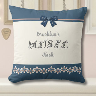 Elegant Musician Blue Floral Music Nook Throw Pillow