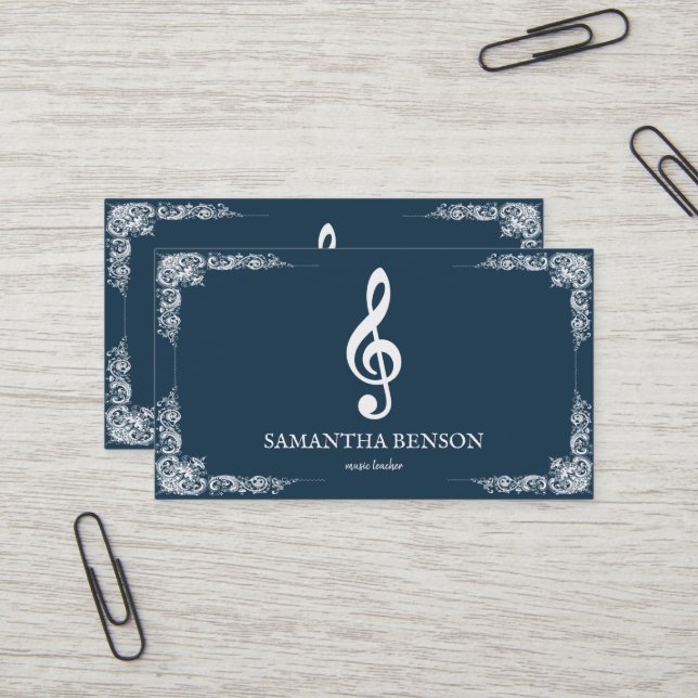 Elégant musicien Carte de visite avec note de musi (Devant/Arrière en situation)