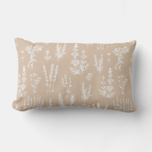 Elegant Mustard Beige Herbal Garden Pattern Lumbar Pillow