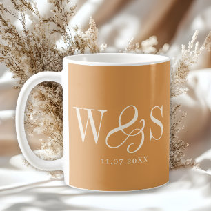 Elegant mustard initial wedding couples coffee mug