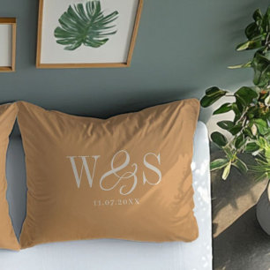Elegant mustard initial wedding pillowcase