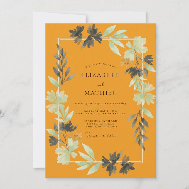 Elegant Mustard Leafy Wedding Invitation (Front)