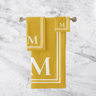 Elegant Mustard Yellow and White Monogram Bath Towel Set