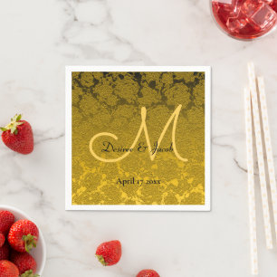 Elegant Mustard Yellow Black Wedding Monogram Napkin