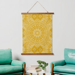 Elegant Mustard Yellow Boho Mandala Hanging Tapestry