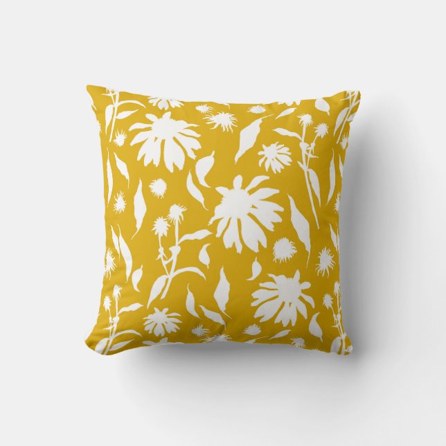 Elegant Mustard Yellow Echinacea Cone Flowers Throw Pillow (Front)
