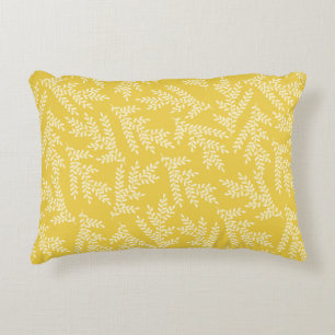 Elegant Mustard Yellow Floral Leaves Pattern Accent Pillow