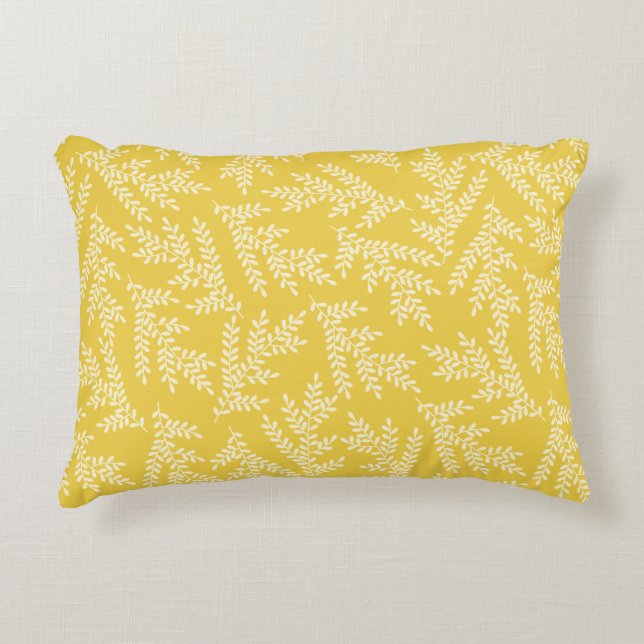 Elegant Mustard Yellow Floral Leaves Pattern Accent Pillow (Front)