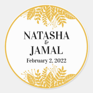 Elegant Mustard Yellow Leaves Classic Round Sticker