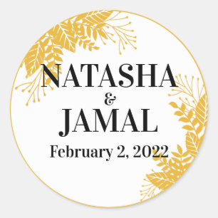 Elegant Mustard Yellow Leaves Wedding Classic Round Sticker