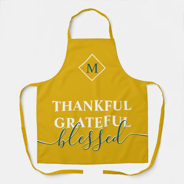 Elegant mustard yellow thankful grateful blessed apron (Front)