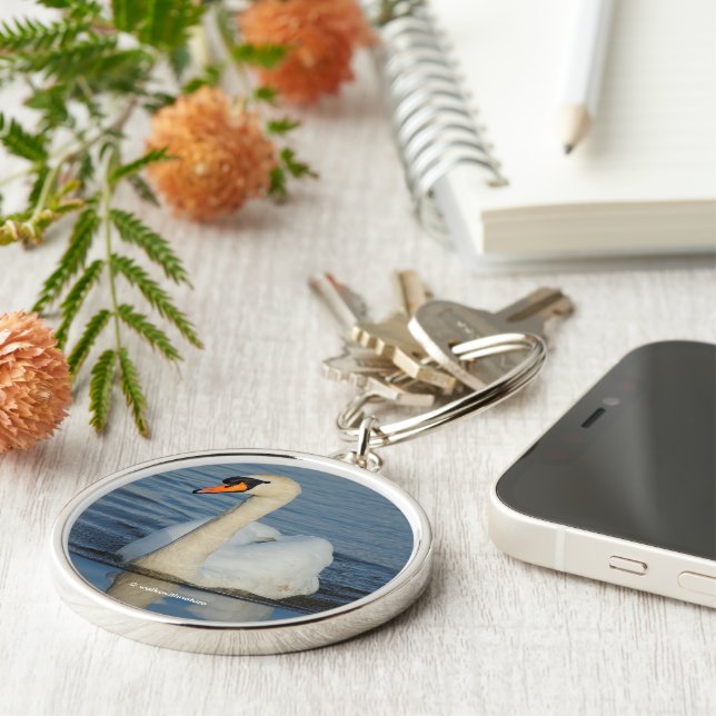 Elegant Mute Swan Waterbird on the Lake  Keychain (Side)