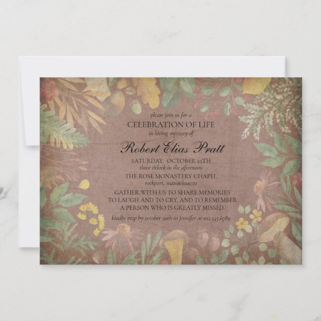 Elegant Muted Autumn Flowers Fall Funeral Invitati Invitation (Front)
