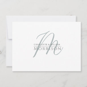 Elegant Muted Blue Couple Monogram Card