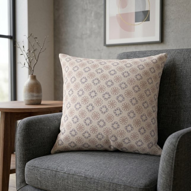 Elegant Muted Floral Clover & Starburst Pattern Throw Pillow (Creator Uploaded)