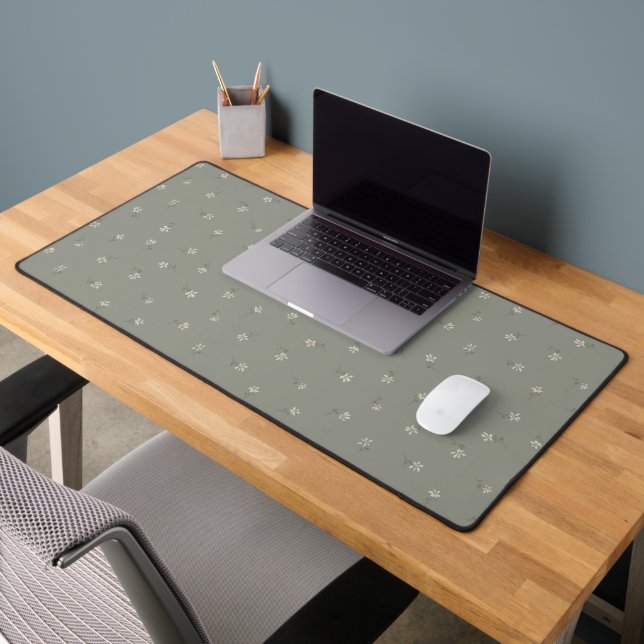 Elegant Muted Green Floral Desk Mat (Office 2)