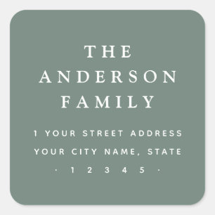 Elegant muted pine green return address square sticker