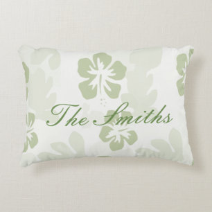Elegant Muted Sage Hibiscus Pattern Accent Pillow