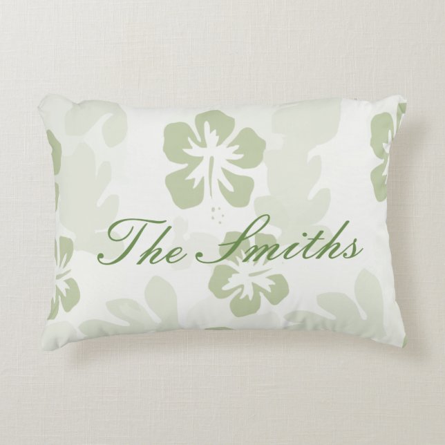 Elegant Muted Sage Hibiscus Pattern  Accent Pillow (Front)