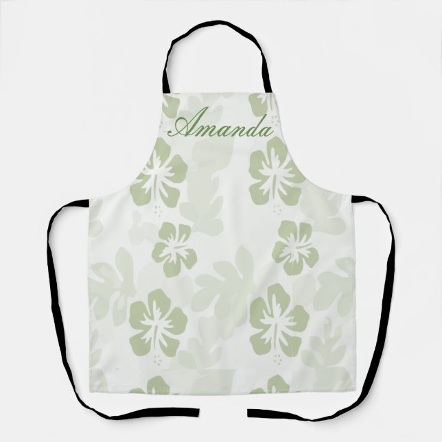 Elegant Muted Sage Hibiscus Pattern  Apron (Front)