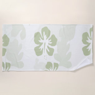 Elegant Muted Sage Hibiscus Pattern  Beach Towel