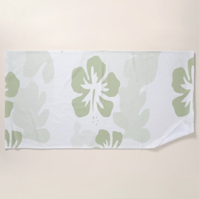Elegant Muted Sage Hibiscus Pattern  Beach Towel (Front)