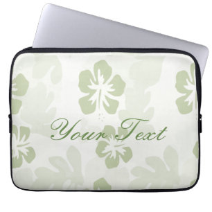 Elegant Muted Sage Hibiscus Pattern Laptop Sleeve
