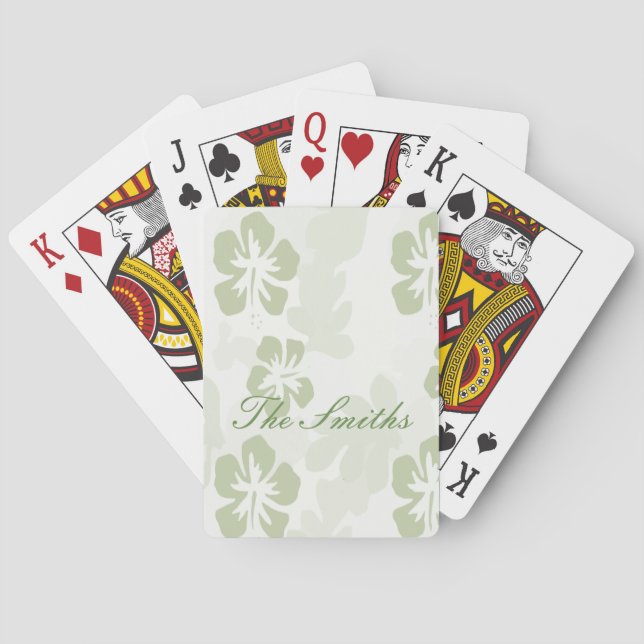 Elegant Muted Sage Hibiscus Pattern  Playing Cards (Back)
