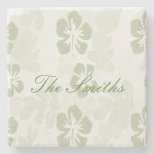 Elegant Muted Sage Hibiscus Pattern  Stone Coaster